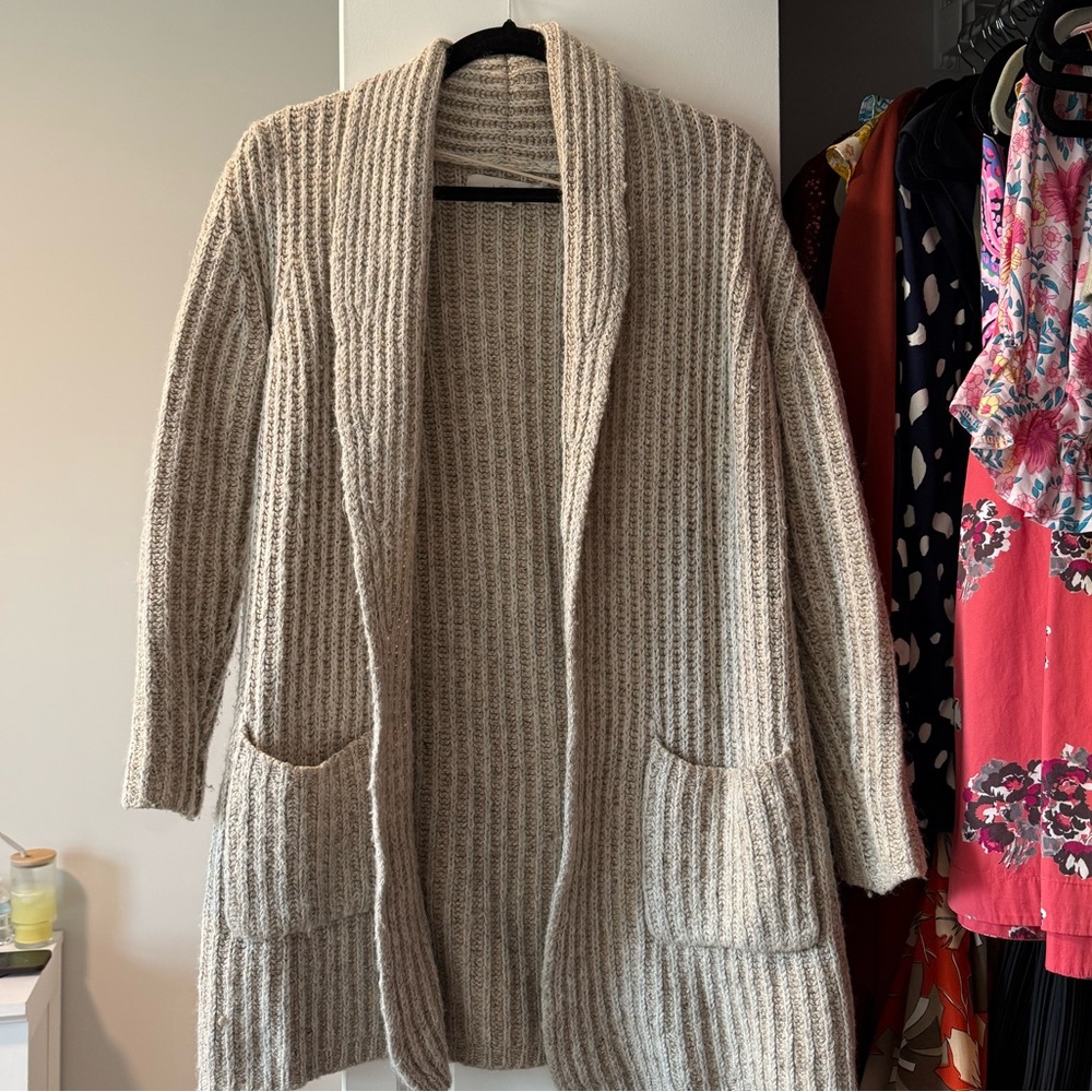 Women’s Beige Cozy Open Front Pockets Sweater Cardigan from Loft Size S